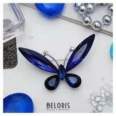 Брошь "Бабочка" монохром, цвет синий в серебре