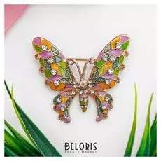 Брошь "Бабочка" мозаика крупная, цветная в золоте