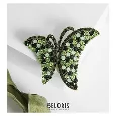 Брошь "Бабочка", нарядная, цвет изумрудный в чернёном золоте