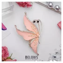 Брошь "Бабочка" нежность, цвет бело-персиковый в розовом золоте