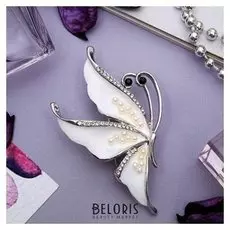 Брошь "Бабочка" нежность, цвет белый в серебре