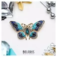 Брошь "Бабочка" павлиний глаз, цвет сине-бирюзовый в золоте