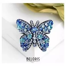 Брошь "Бабочка" прекрасная, цвет голубой в чёрном металле