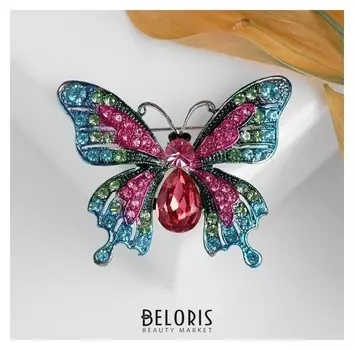 Брошь "Бабочка" яркая, цветная в серебре
