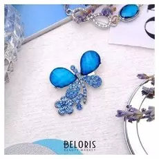 Брошь "Бабочка с цветочком", цвет синий в серебре