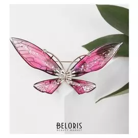 Брошь "Бабочка" стеклянная, цвет малиновый в золоте