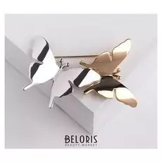 Брошь "Бабочки" дуэт, цвет серебристо-золотой