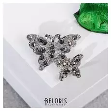 Брошь "Бабочки порхающие", цвет серый в серебре