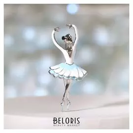 Брошь "Балерина", цвет бело-голубой в серебре