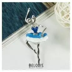 Брошь "Балерина", цвет бело-синий в серебре