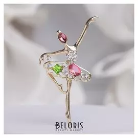 Брошь "Балерина" на сцене, цвет зелёно-красный в золоте