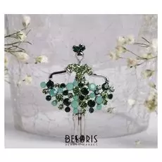 Брошь "Балерина" овации, цвет зелёный в серебре