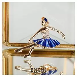 Брошь "Балерина" поклон, цвет бело-синий в золоте