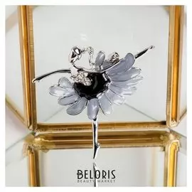 Брошь "Балерина" пышная пачка, цвет серо-чёрный в серебре