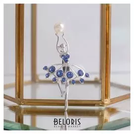 Брошь "Балерина с мячом", цвет бело-синий в серебре