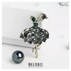 Брошь "Балерина" с мячом, цвет изумрудный в чернёном золоте