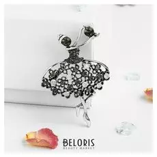 Брошь "Балерина" с мячом, цветная в чернёном серебре