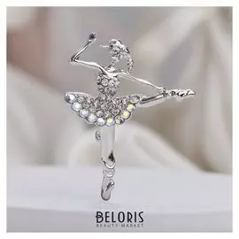 Брошь "Балерина" с прической, цвет радужный в серебре