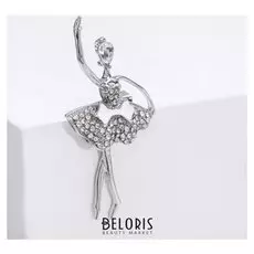 Брошь "Балерина" в платье с бантом, цвет белый в серебре