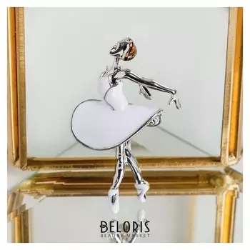 Брошь "Балерина" в пуантах, цвет белый в серебре