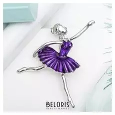 Брошь "Балерина" в танце, цвет фиолетовый в серебре