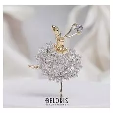 Брошь "Балерина" женственность, цвет белый в золоте