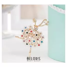 Брошь "Балерина" женственность, цветная в золоте