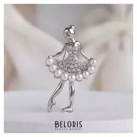 Брошь "Балеринка", цвет белый в серебре