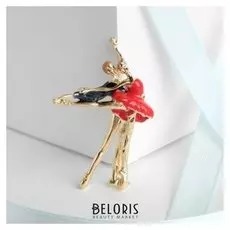 Брошь "Балет" пара, цвет красно-чёрный в золоте