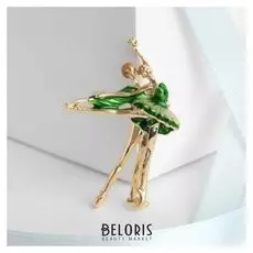 Брошь "Балет" пара, цвет зелёный в золоте