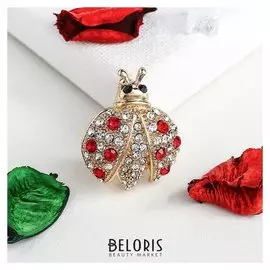 Брошь "Божья коровка", цвет красно-белый в золоте