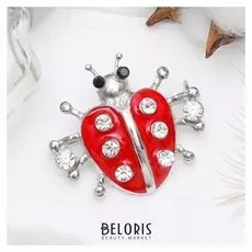 Брошь "Божья коровка", цвет красный в серебре