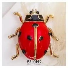 Брошь "Божья коровка" крупная, цвет красно-черный в золоте
