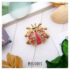 Брошь "Божья коровка" мини, цвет розовый в золоте