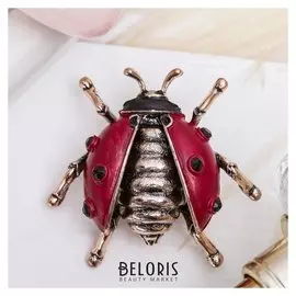 Брошь "Божья коровка", раскрытые крылья, цвет чёрно-бордовый в меди