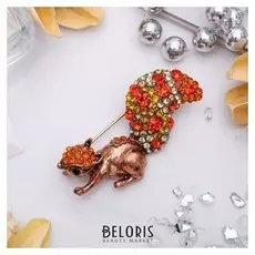 Брошь "Бурундук", цвет оранжевый в меди