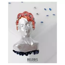 Брошь "Бюст" женский, цвет оранжево-синий в серебре