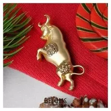 Брошь "Бык", цвет светло-коричневый в матовом золоте