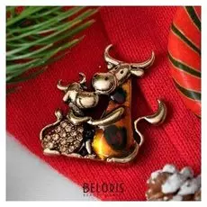 Брошь "Бык с коровой" парочка, цветная в чернёном золоте