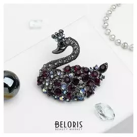 Брошь "Царевна-лебедь", разноцветная в сером металле