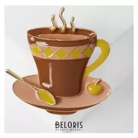 Брошь "Чашка чая", цвет коричнево-жёлтый в золоте