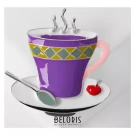 Брошь "Чашка чая", цвет сиреневый в серебре