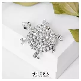 Брошь "Черепаха", цвет белый в серебре