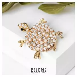 Брошь "Черепаха", цвет белый в золоте