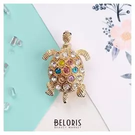 Брошь "Черепаха", цветная в золоте