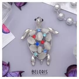 Брошь "Черепаха" морская, цветная в серебре
