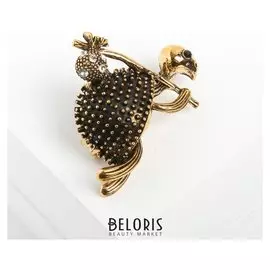 Брошь "Черепашка", цвет белый в чернёном золоте