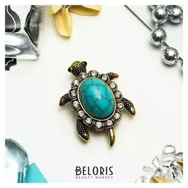 Брошь "Черепашка" панцирь под бирюзу, цвет голубой в черненом золоте