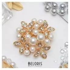 Брошь "Цветение", цвет белый в золоте