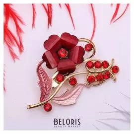 Брошь "Цветение", цвет красный в золоте